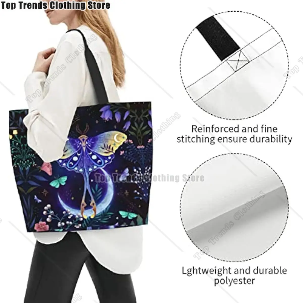 Moon Moth Goth Tote Bags Herbruikbare Dames Schouder Reizen Strandtas Winkelen Werk Dagelijks