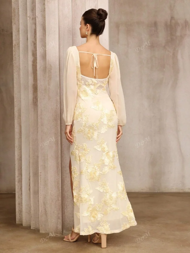 D&M Najlepiej sprzedające się eleganckie złote sukienki na studniówkę dla kobiet, z nadrukiem cyfrowym, jednolity wzór, oddychająca długa suknia wieczorowa maxi