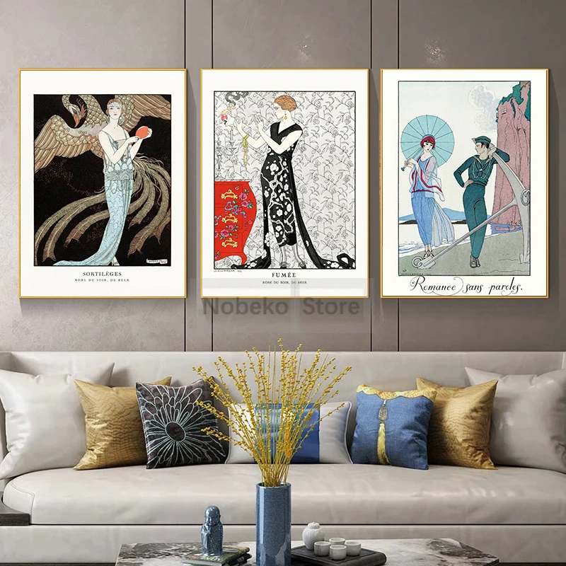 Retro France George Barbier Fashion Illustration Posters Prints Canvas Painting Wall Art Pictures Home Room French Modern Decor