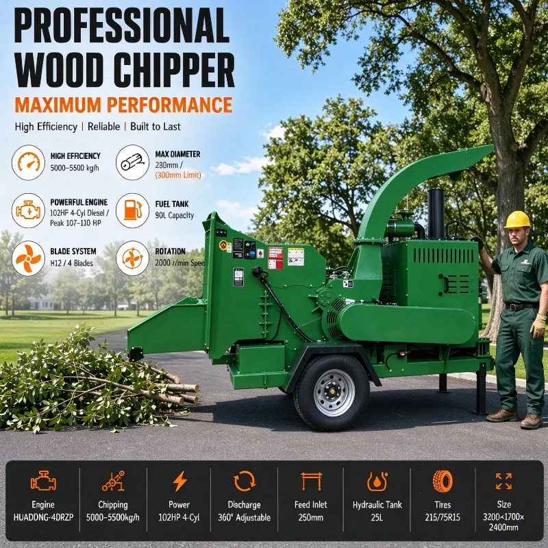 Professional Diesel Engine Wood Chipper Shredder Tree Branch Wood Crusher CE Certified for Forestry Garden Waste Recycling