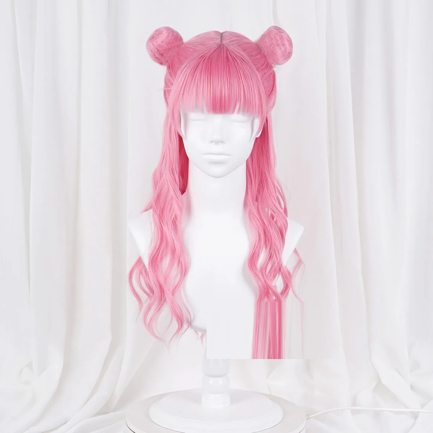 NEW Anime You and I Are Polar Opposites Miyu Suzuki Cosplay Pink Wig Double Buns and Bangs Heat Resistant Fiber +Earrings