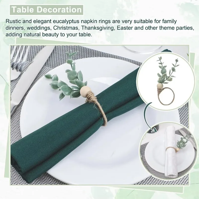 Holiday Table Decor Eucalyptus Leaf Napkin Rings for Thanksgiving Banquets Restaurants and Elegant Table Arrangements