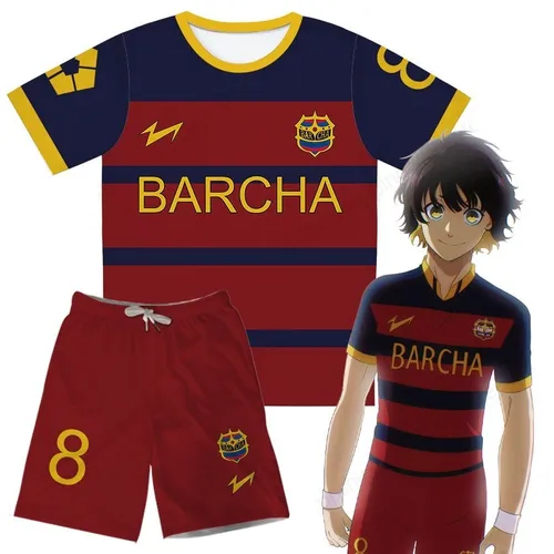 Imagen 2 del producto 2025 Conjunto de camiseta para hombre Futsal Football Blue Lock FC Barcha Anime Camiseta con estampado 3d Conjuntos cortos de 2 piezas Traje deportivo Tops de talla grande Camisetas