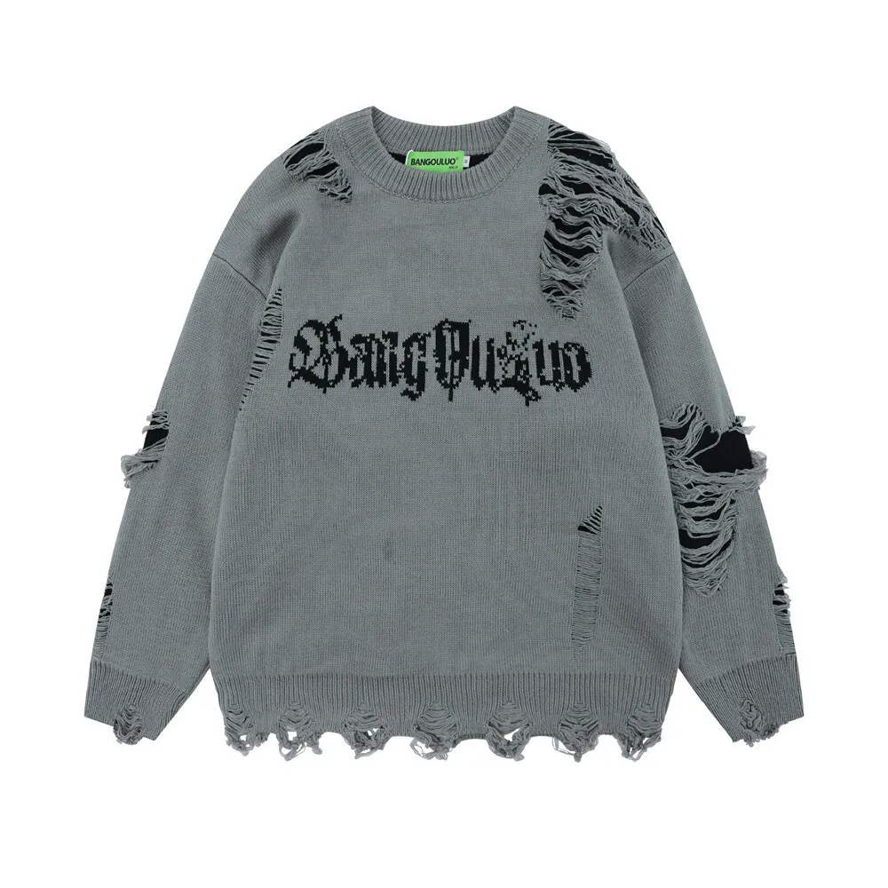 

Unsiex Sweater 2025 Autumn Winter Men's Gothic Punk Hole Sweater Crewneck Women Loose Long Sleeve Casual Pullover Knit Top