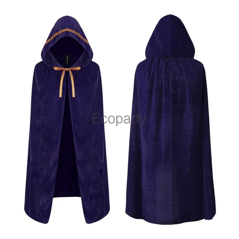 7 Colors Adult Halloween Velvet Hooded Cloak Red Medieval Witch Wicca Vampire Costume Men Women Purim Carnival Party Cape Coats