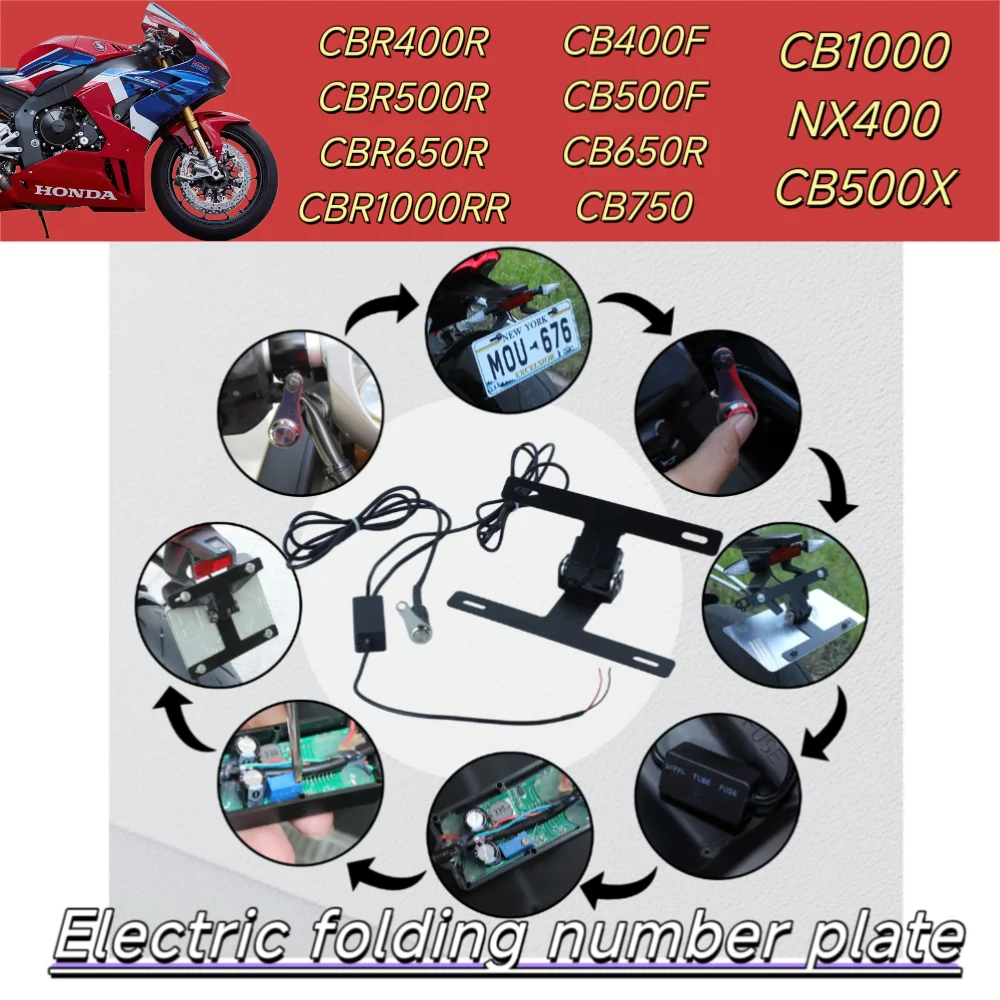 

Foldable Aluminum Alloy License Plate Holder for Honda CBR400R 500R 650R 1000RR CB400F 800F 650R 750 1000 Motorcycle Accessory
