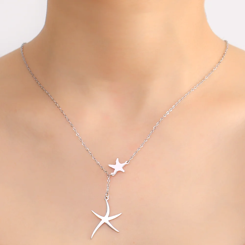 Cazador Starfish Pendant Necklace for Women Girls 2024 Jewelry Stainless Steel Choker Summer Bohemian Birthday Gift Wholesale