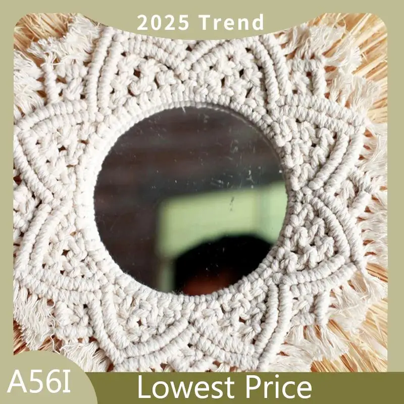 

Hot Sale 4X Nordic Straw Woven Hotel Bed And Breakfast Wall Boho Decor Handwoven Mirror Wall Decoration Macrame Decorative Mirro