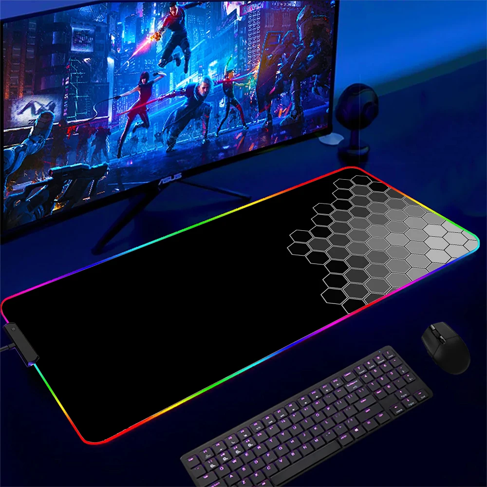 Large Mouse Pad Gamer Art RGB Gaming Mousepad Locking Edge LED Mouse Mat Laptop Desk Mat Office Keyboard Pad Argyle Table Mats