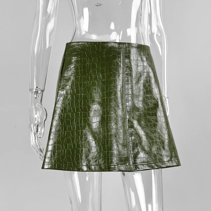 Linad Sexy Green PU Mini A Line Skirts Women Vintage Wine Red High Waist Skirt 2026 Summer Street Chic Slim Zipper Skirts Female
