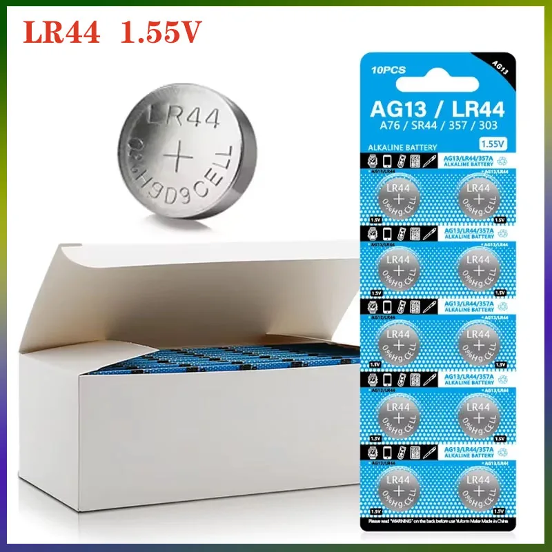 

AG13 LR44 A76 357 357A LR1154 SR1154 SR44 1.55V Alkaline Battery for Watch Calculator Car Key Remote Clock Button Coin Cell