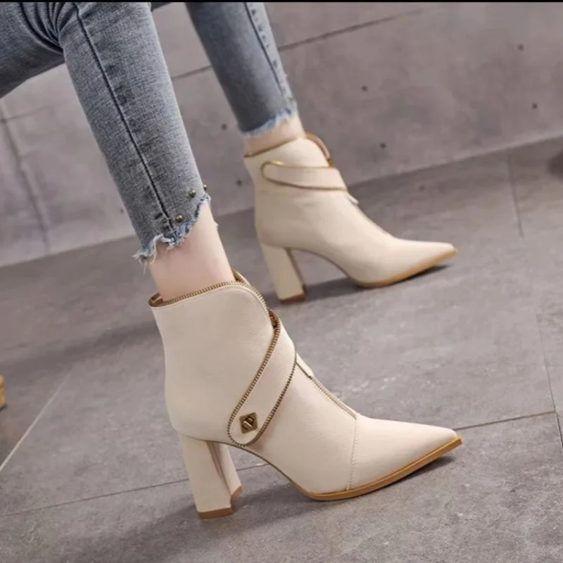 

New High-quality pointy toe metal buckle fine high-heeled fashion comfortable non-slip breathable women's boots