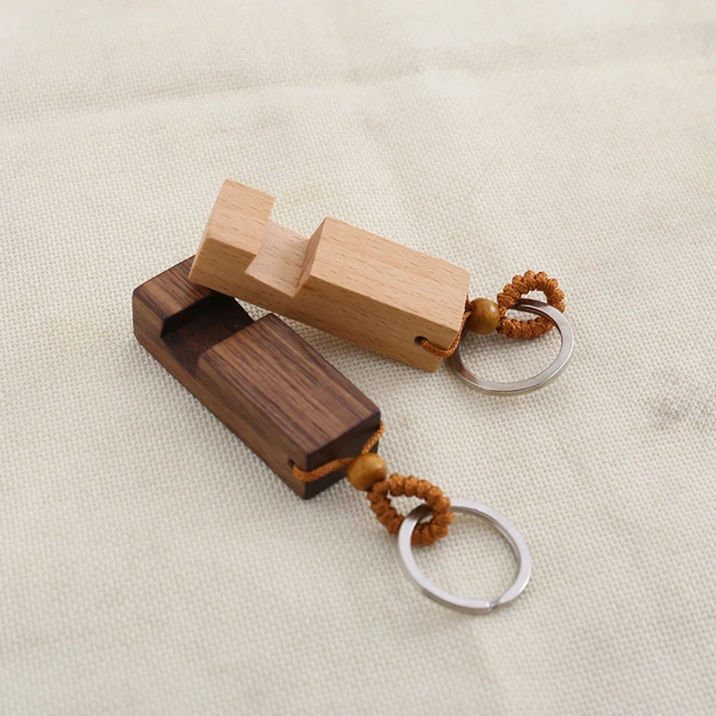 1Pc Keychain Bracket Personality Creative Pendant Multifunctional Mobile Phone Holder Bracket Portable Phone Beech Walnut