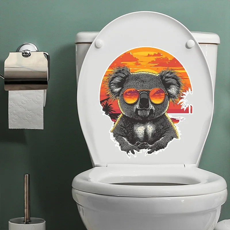 Whimsical Koala with Glasses & Sunset Design, Reusable PVC Sticker for Kitchen & Living Room Decor