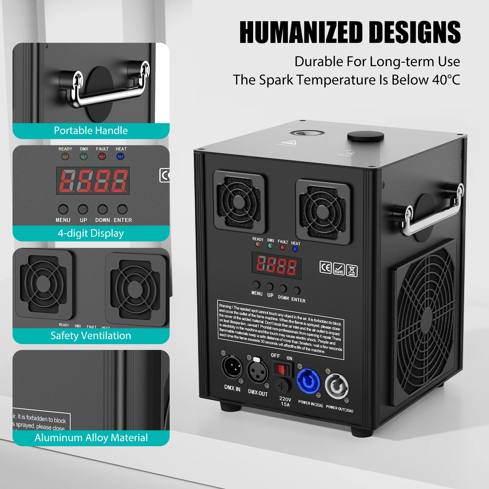 U'King 700 واط آلة شرارة الباردة قابل للتعديل سباركلر نافورة الارتفاع عن بعد و DMX التحكم المرحلة تأثير آلة لشريط حفل الزفاف #4