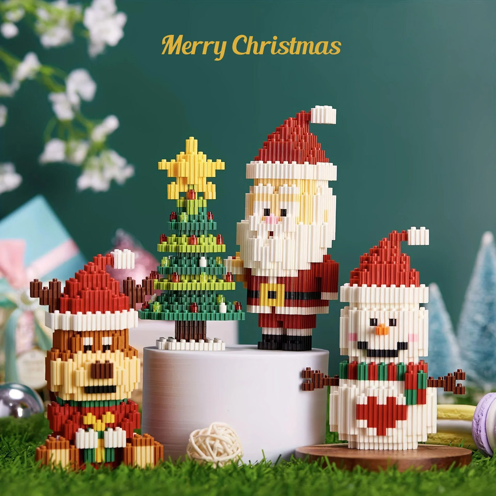 

Home Decor DIY Christmas Micro Building Blocks Santa Snowman Reindeer Tree Mini Particle Models Festive Puzzle Educational Gifts