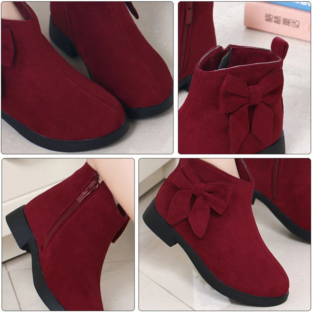 

1Pair Girls Bow-Knot Short Ankle Boots Autumn Winter Warm Kids Casual Shoes Non-Slip Children Shoes Comfortable