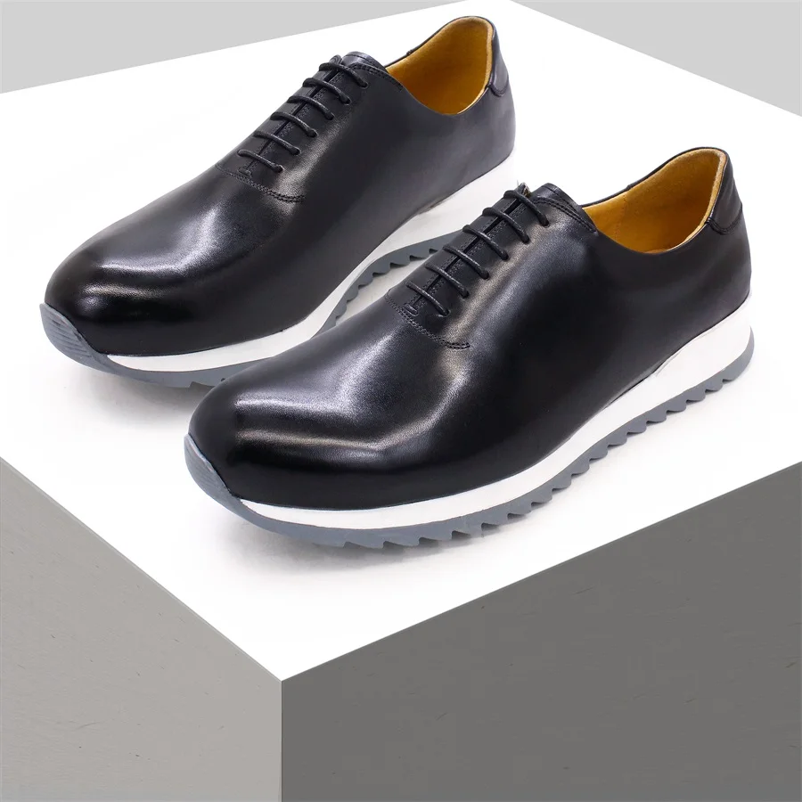 

Premium Black Men's Genuine Leather Casual Shoes Handmade Classic Glossy Lace Up Fashion Heightening Party Dress Men's Shoes