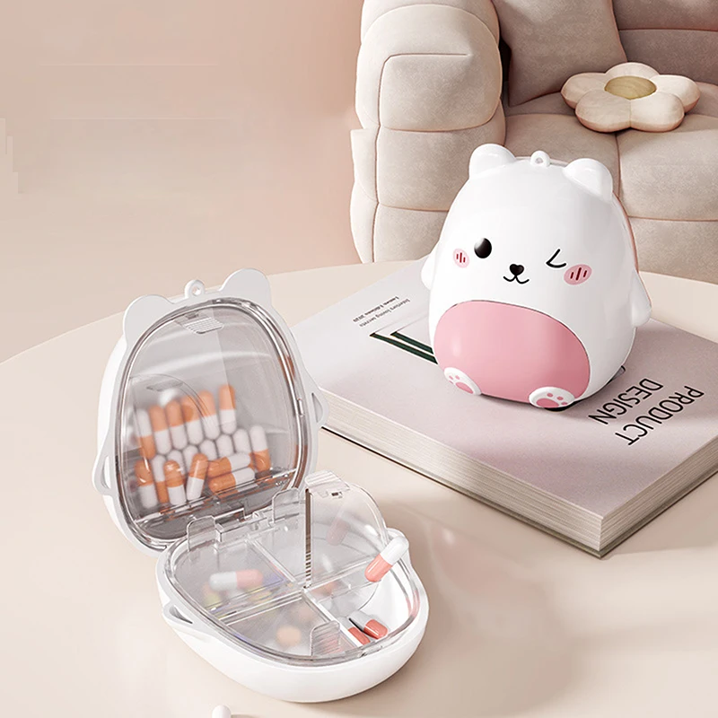 Cute Cartoon Small Bear Portable Double-layer Compartment Going Out Packed Separately Medicine Storage Plastic Pill Box Fashion