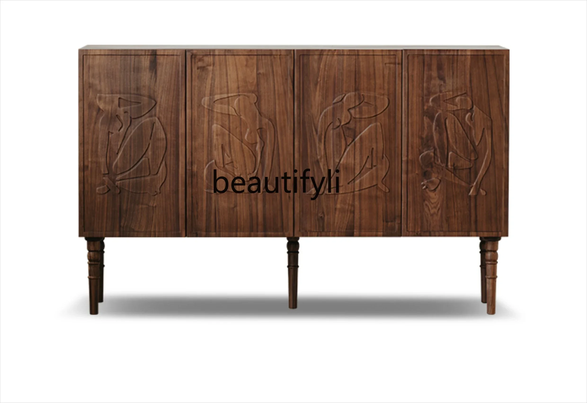 

R0R Living room dining side cabinet, black walnut solid wood bucket cabinet, retro storage cabinet, storage cabinet