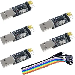 5Pcs USB To TTL Converter UART Module STC MCU Flashing Board USB To Serial Port CH340 CH340G Chip 3.3V5V Switch with DuPont Line