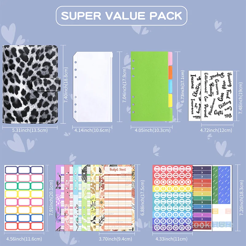 A6 PU Leder Budget Binder Notebook Bargeld Umschläge System Set, mit Binder Taschen für Geld Budget Sparen Bill Organizer