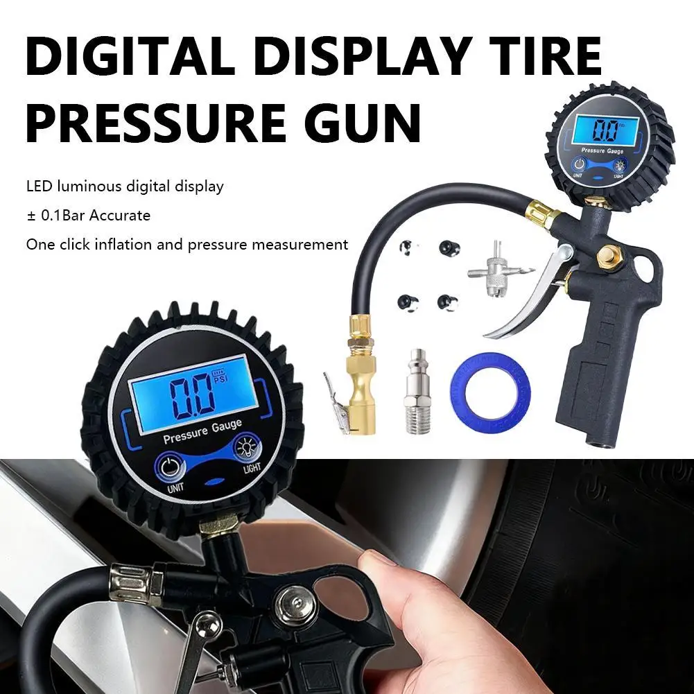 

Пистолет для измерения давления в шинах с цифровым дисплеем, автоматический насос для шин, воздушный патрон 50 фунтов на квадратный дюйм, цифровой манометр для автомобилей, грузовиков, мотоциклов
