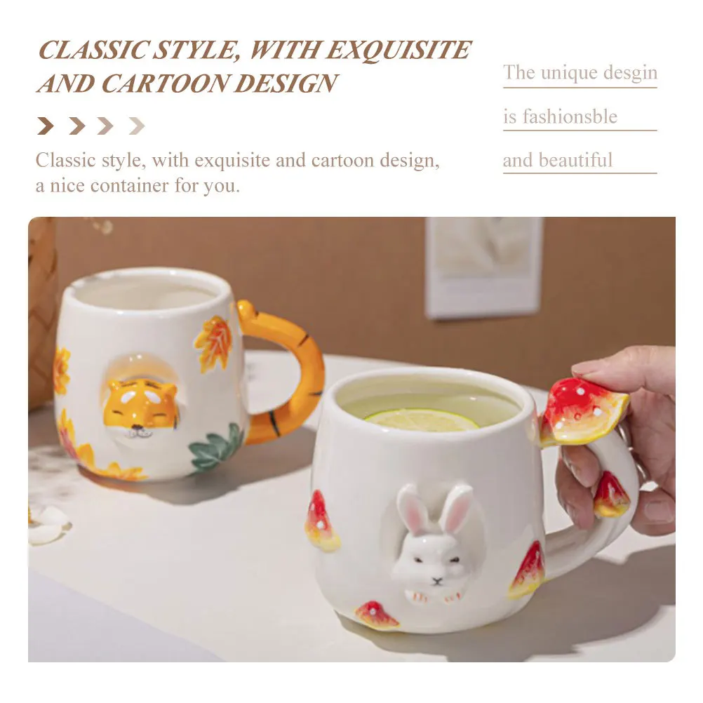الفطر أرنب كوب سيراميك رائعة الكرتون تصميم عدم الانزلاق مقبض مكتب القهوة القدح متعددة الوظائف كوب ماء مقاومة للاهتراء