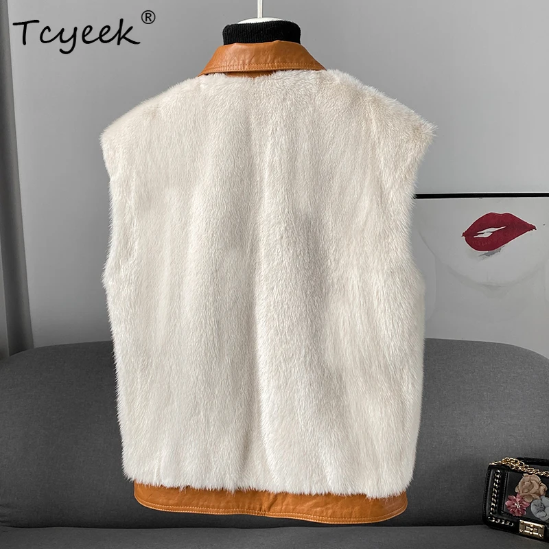 Tcyeek Real Mink Fur Vest Women 2025 Winter Clothes Sleeveless Warm Natural Fur Vests for Woman Whole Mink New in Outerwear