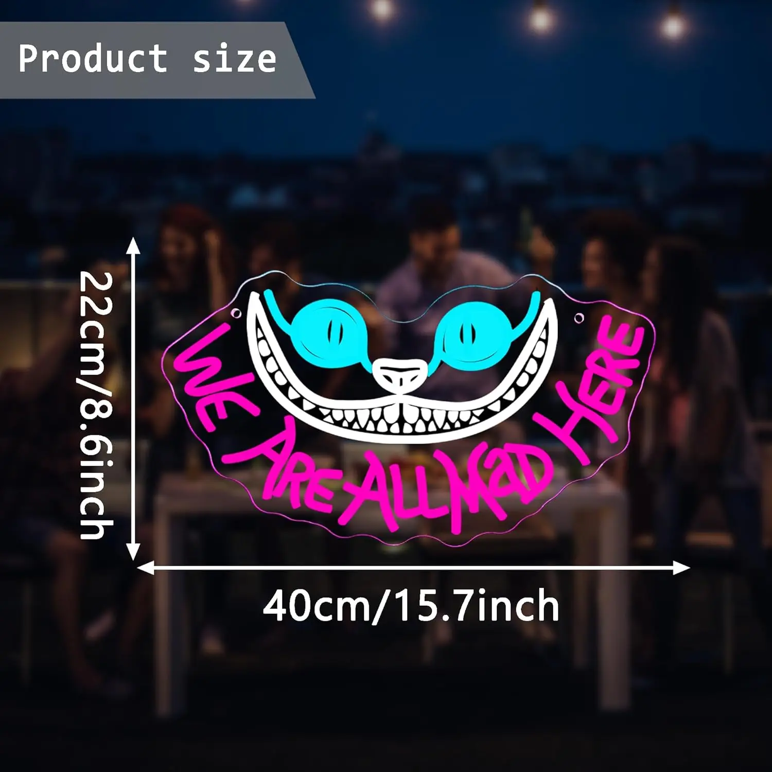 Cheshire Cat Smile Neon Sign Alice in Wonderland WE ARE ALL MAD HERE LED Wall Light for Home Bar Bedroom Decoration Gift