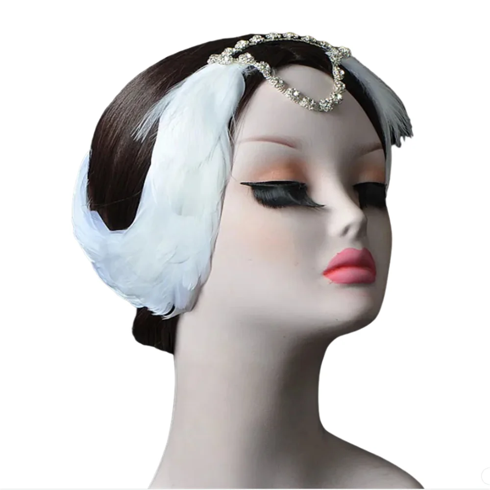 Nouveau Swan Lake Ballet blanc noir cheveux plume bandeau avec diamant strass coiffure plume casque