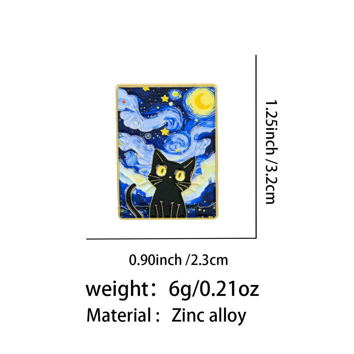 Starry Night by Van Gogh Blank Cat Enamel Pins Cute Animals Brooch Lapel Pin Badge on Clothing Accessories Fashion Jewelry Gifts - view 4