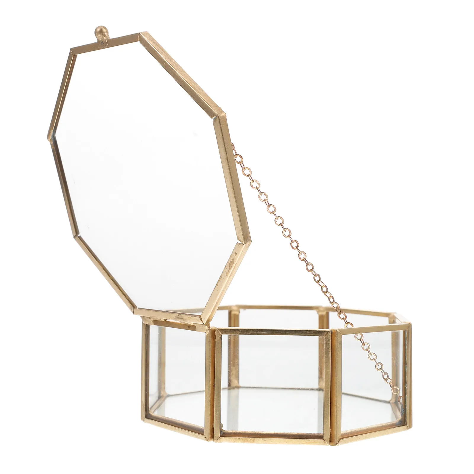 

Прозрачная восьмиугольная шкатулка для украшений из высококачественного сплава и стекла, компактный геометрический футляр для демонстрации колец и серег