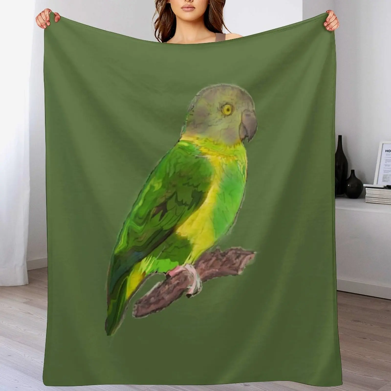 

Senegal Parrot On Branch. Parrot Lovers Collection Throw Blanket blankets ands Hair halloween Tourist Blankets