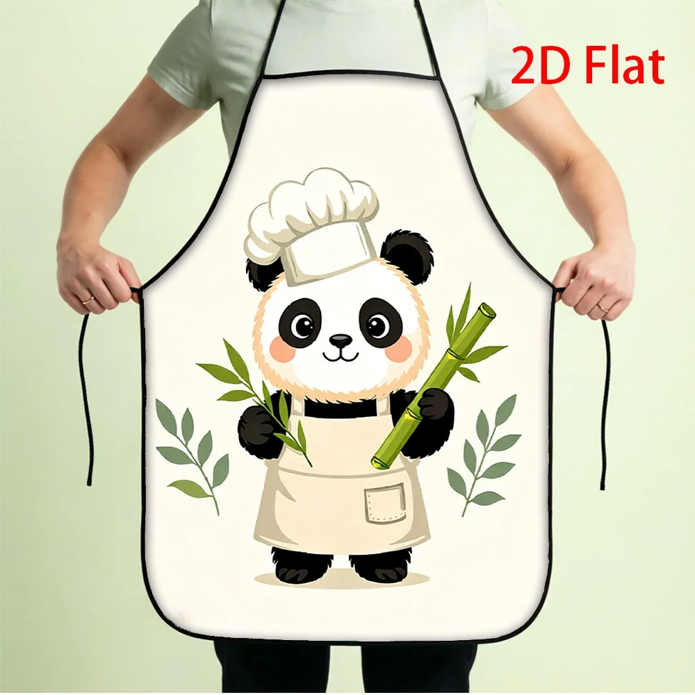 Cute Panda Chef Apron, Cartoon Bear Holding Bamboo Waterproof Kitchen Bib, Kawaii Cooking Gift for Women Girls Baking