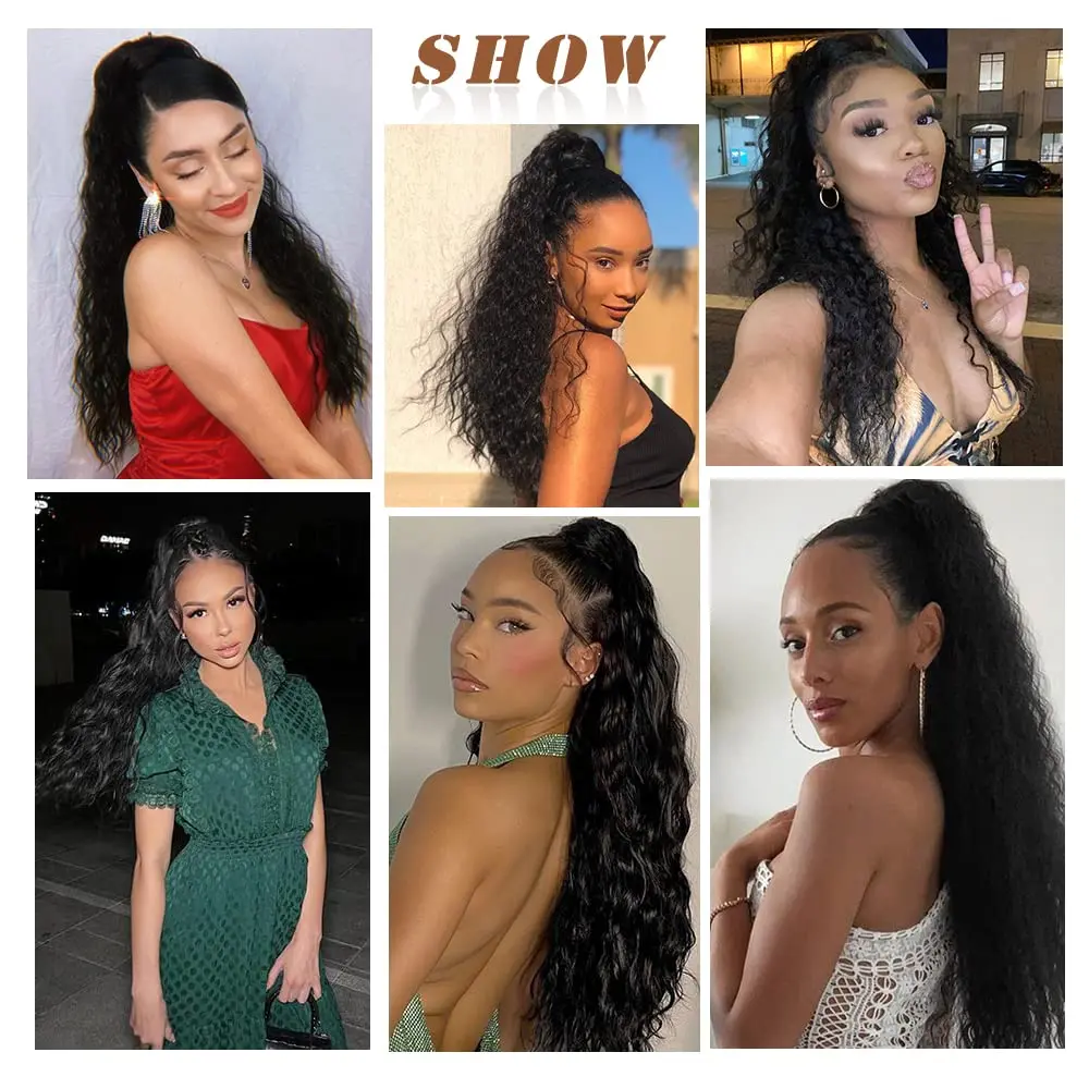 Claw Clip Ponytail Extensions Water Wave 100% Human Hair Clip In Pony Tails Hair Extensions 10\