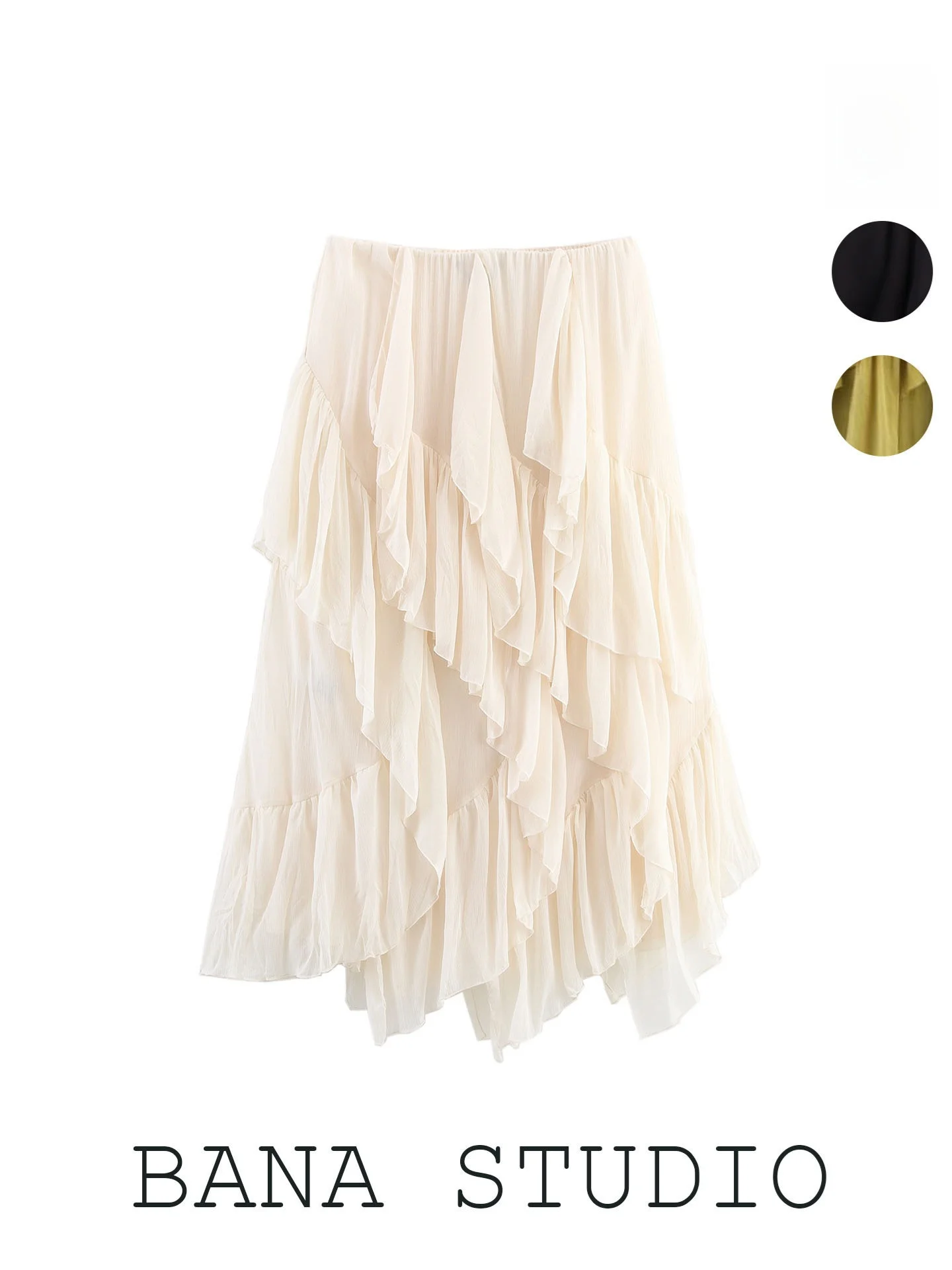 

Женская юбка миди А-силуэта с высокой талией, асимметричным подолом и белой кружевной отделкой, повседневная, для офиса, стандартный крой