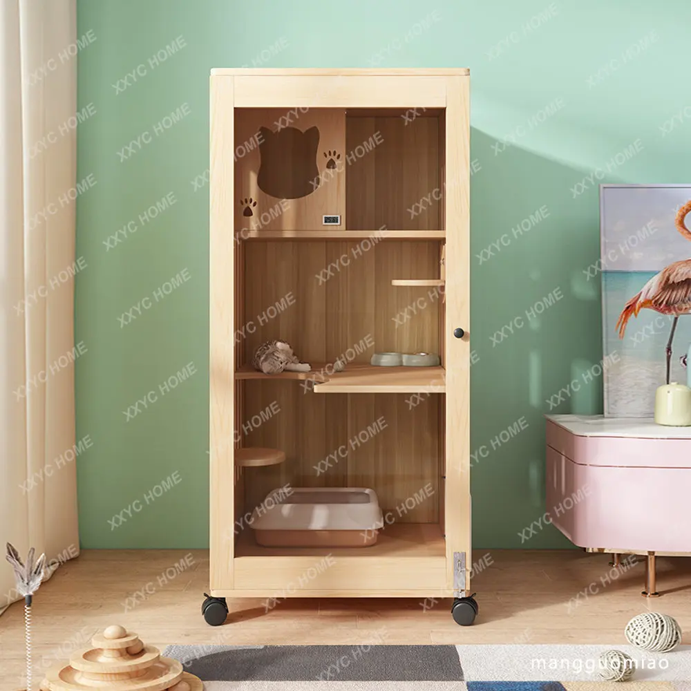 Cat Villa Home Cat Cabinet Solid Wood Cat Cage Double-Layer Cat House Indoor Large Space Cat Room Cat Nest Wooden