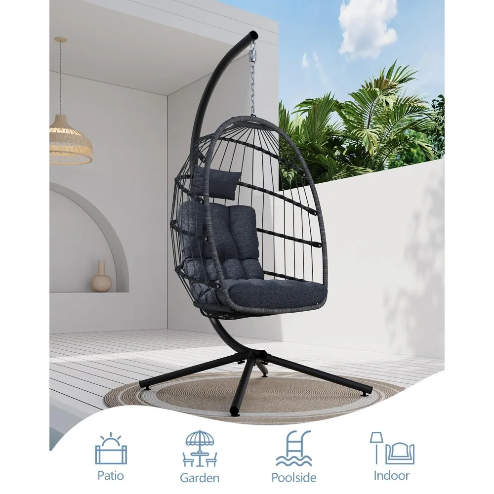 

Egg Chair Outdoor with Stand, Indoor Wicker Hanging Egg Swing Chair with Cushion, Customized