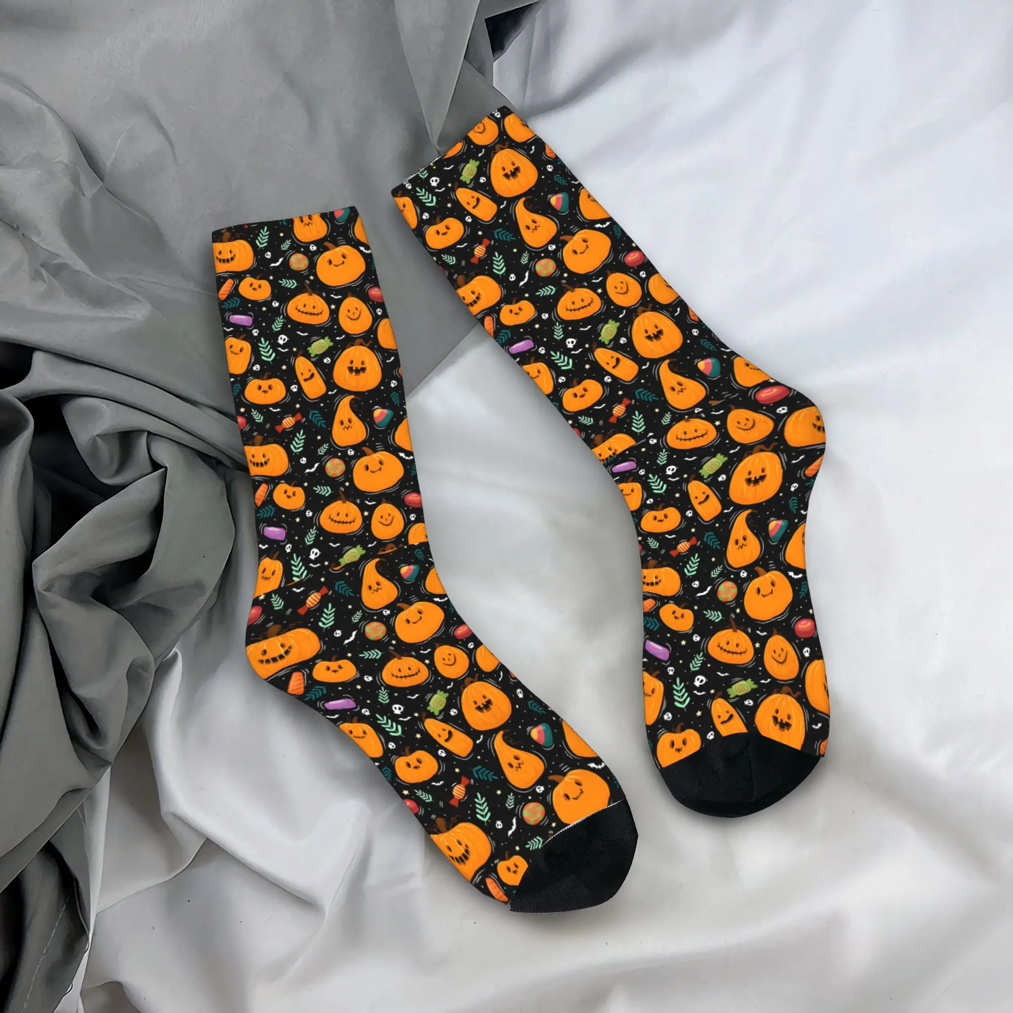 Halloween Pumpkin Fall Art Socks  Novelty Stockings Autumn Non Skid Men Socks Breathable Design Skateboard Socks