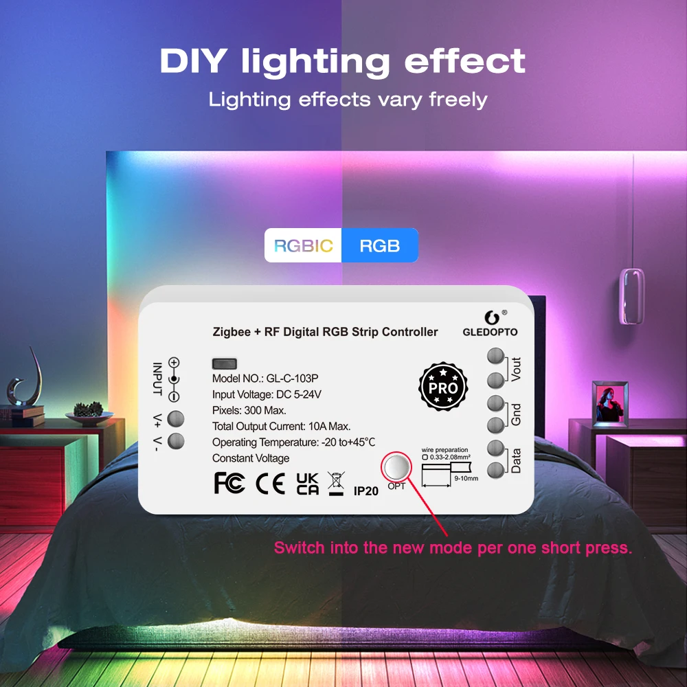Gledopto – contrôleur de bande IC RGB numérique RF, contrôle de lumière Flexible adressable, effet d\'éclairage dynamique, pour WS2811 WS2812 LED