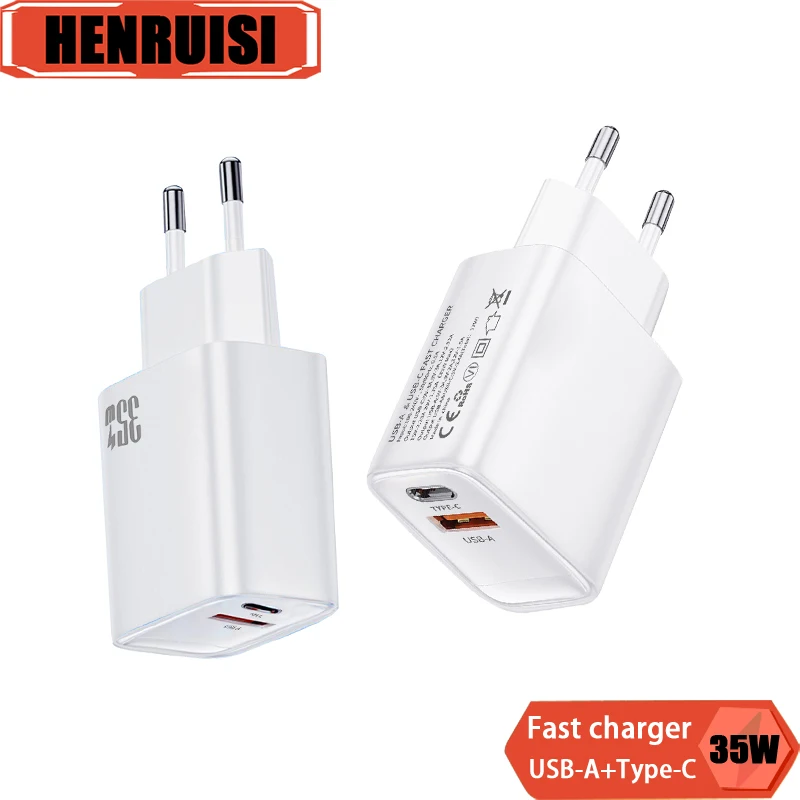 

35W USB Type C Fast Charger Quick Charge 3.0 PD 3.0 Fast Charging Adapter For iPhone 15 Huawei Samsung EU US Plug Phone Chargers