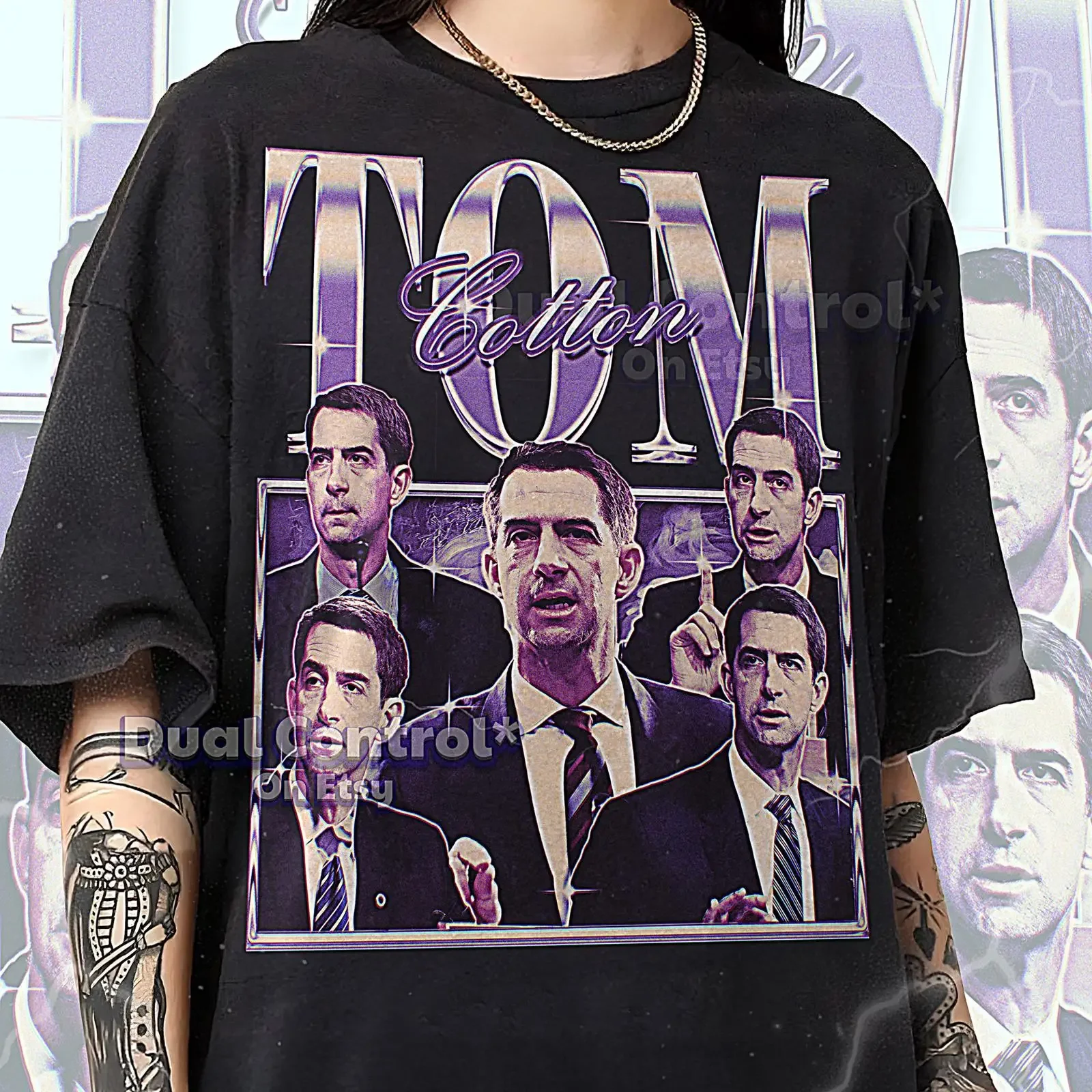 T-shirt vintage Tom Cotton style bootleg rap années 90, motif politique sénateur, délavé, extensible, polyvalent, vêtements de créateur, doux