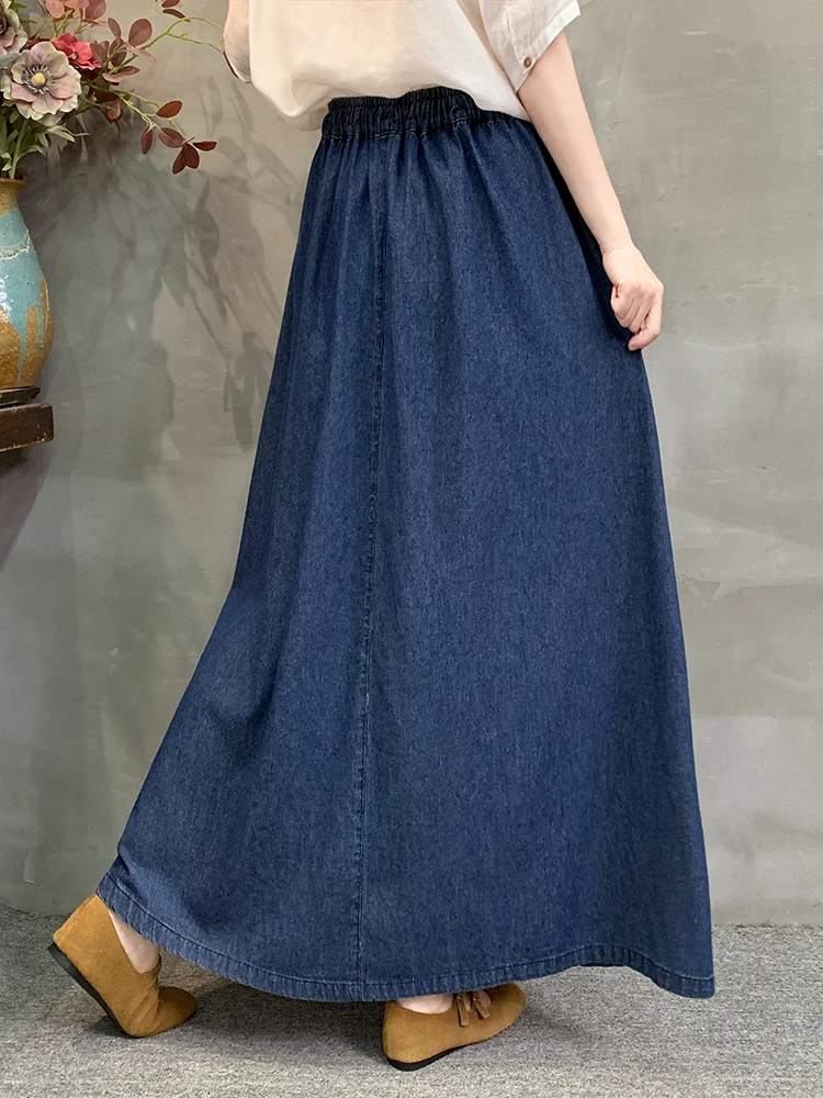 Amax LuluE Korean Design Fall Womens Fashion Printed Lace Denim Skirts Ladies Classic Loose Casual Vintage Patchwork Streetwear