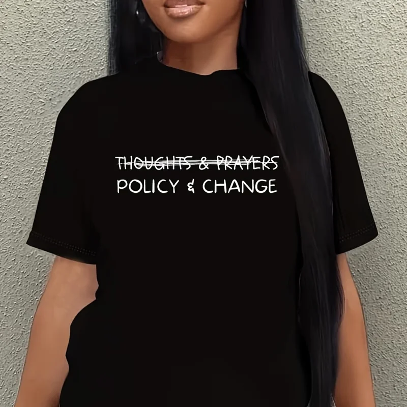 Thoughts and Prayers Policy and Change Women's Plus Size T-Shirt 100% Cotton 220g