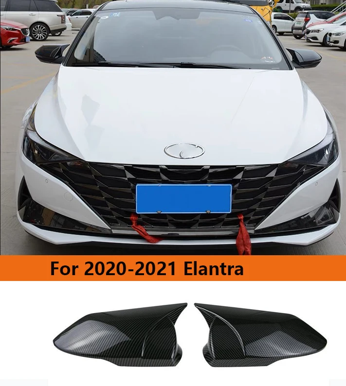 

2pcs Ox Horn Side RearView Mirror Cover Caps Black Carbon Look for Hyundai Elantra Avante AD 2020 2021Rear View Case Trim