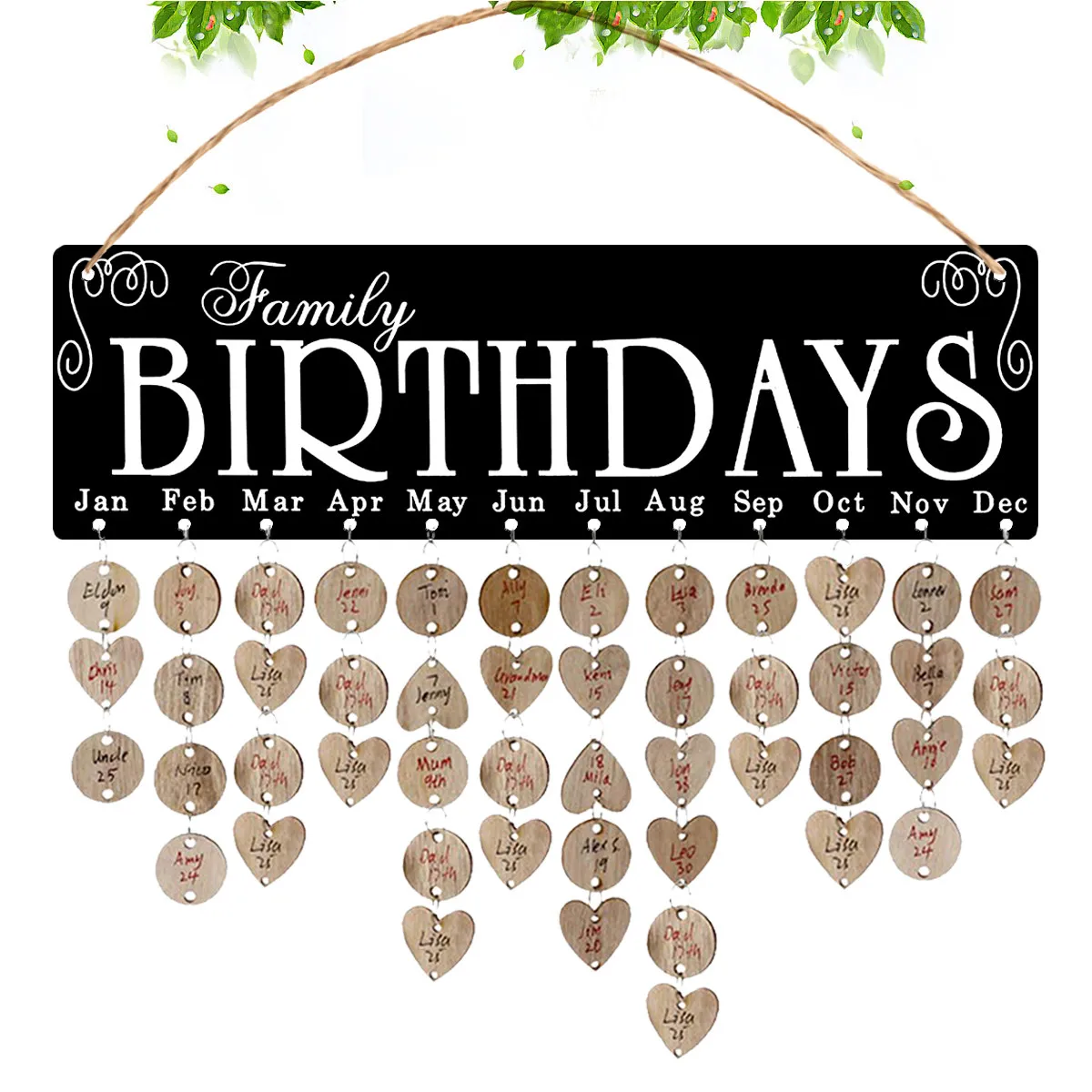 

50 Round 50 Heart Wooden Hanging DIY Birthday Reminder Calendar Planner Board Home Decor Gift for Family Friends Anniversary