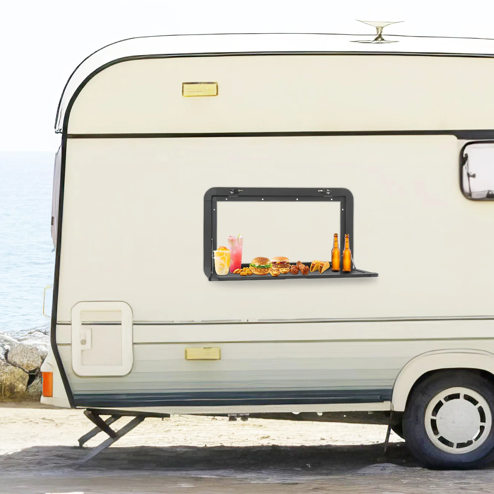 طاولة طعام خارجية قابلة للطي مثبتة على مقطورة من RV مع مزالج قفل سعة تحميل 55 رطلاً ومقطورة 27.95 × 14.17 بوصة #2