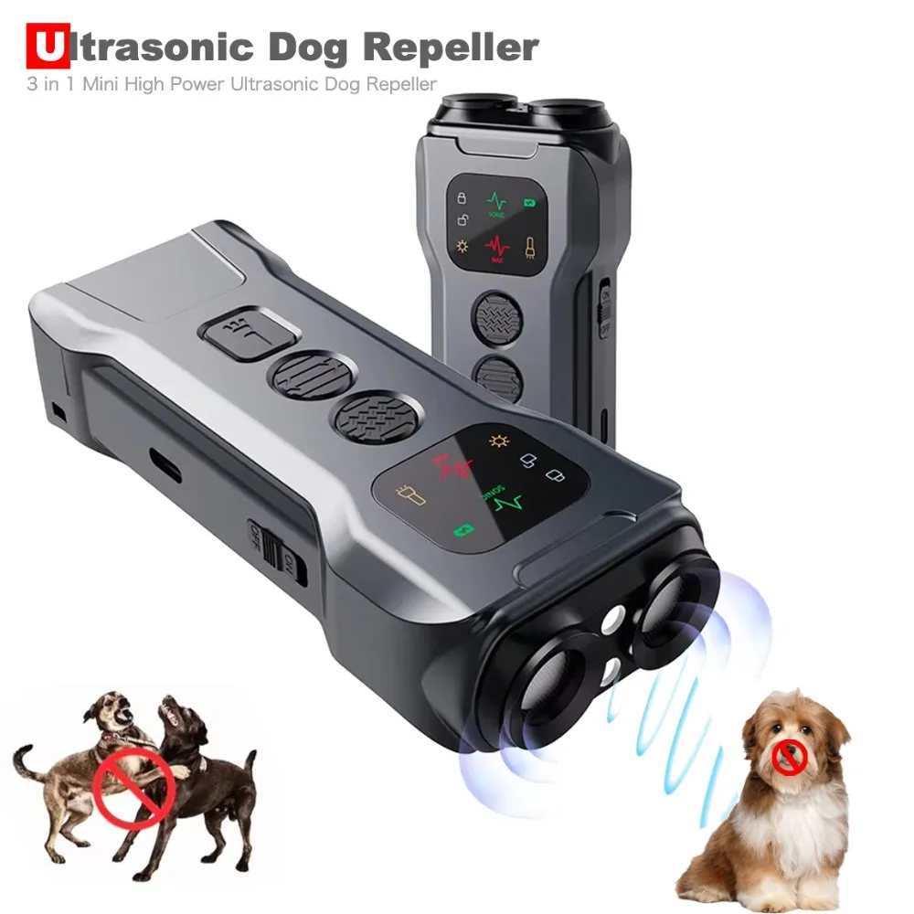 

3-in-1 High Power Ultrasonic Anti-Barking Dog Repeller W/ Flashlight Pet Training Barking Stopper Deterrent for Dogs Accessories