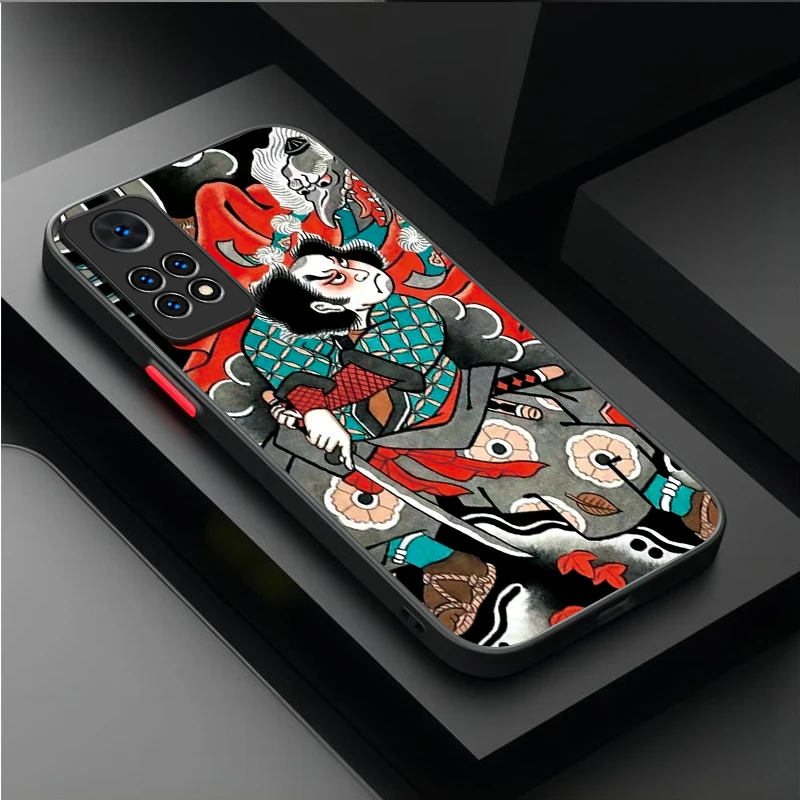 우키요에 사무라이 바다 파도 케이스 샤오미 레드미 노트 14 13 12 11 프로 플러스 5G 12S 11S 10S 10 9 레드미 14C 13C 12C 12 4G A3 A3X 에튀이